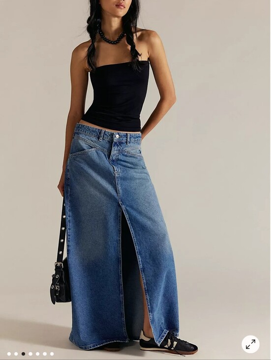Free People Dresses & Skirts - We The Free People Come As You Are Denim Maxi Skirt Sz 0 Rigid Denim Front Slit